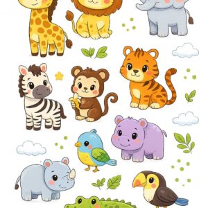 safari hayvanları duvar sticker seti