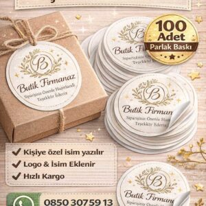 kişiye özel teşekkür sticker 100 adet