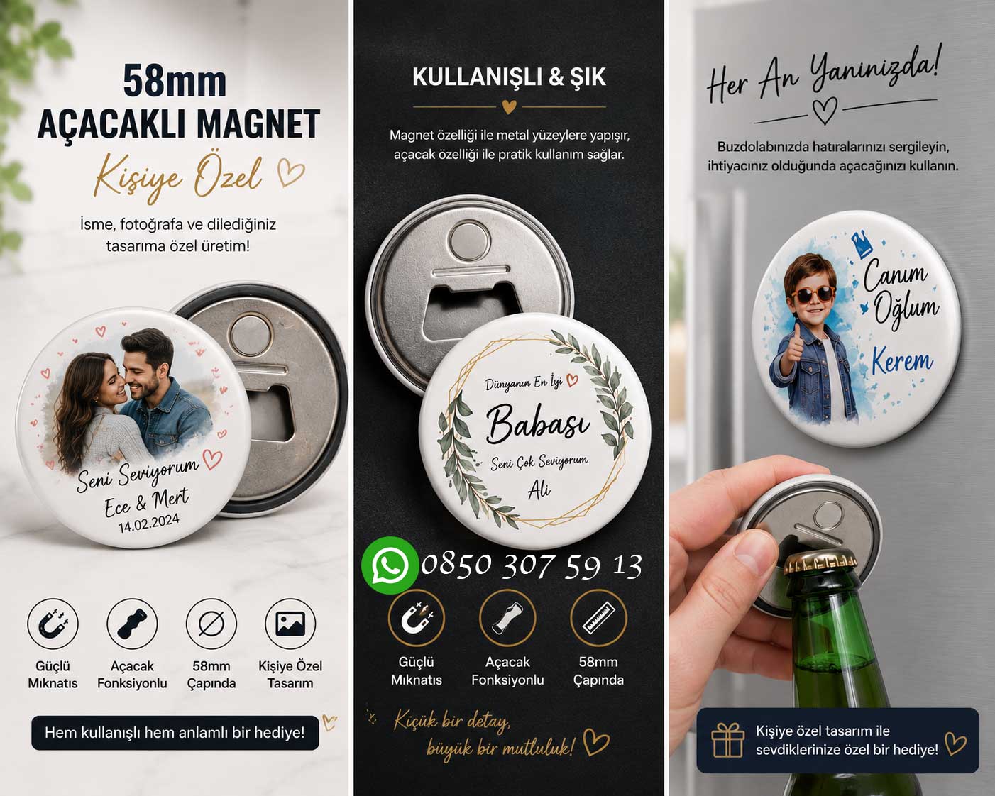 25'li Fotoğraflı Magnetli Şişe Açacağı - Kişiye Özel Nikah, Doğum Günü, Bebek Hediyeliği - Görsel 2