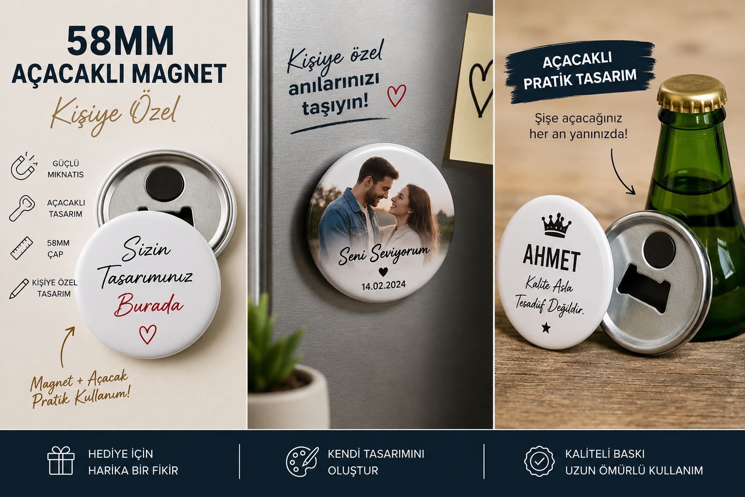 25'li Fotoğraflı Magnetli Şişe Açacağı - Kişiye Özel Nikah, Doğum Günü, Bebek Hediyeliği - Görsel 3